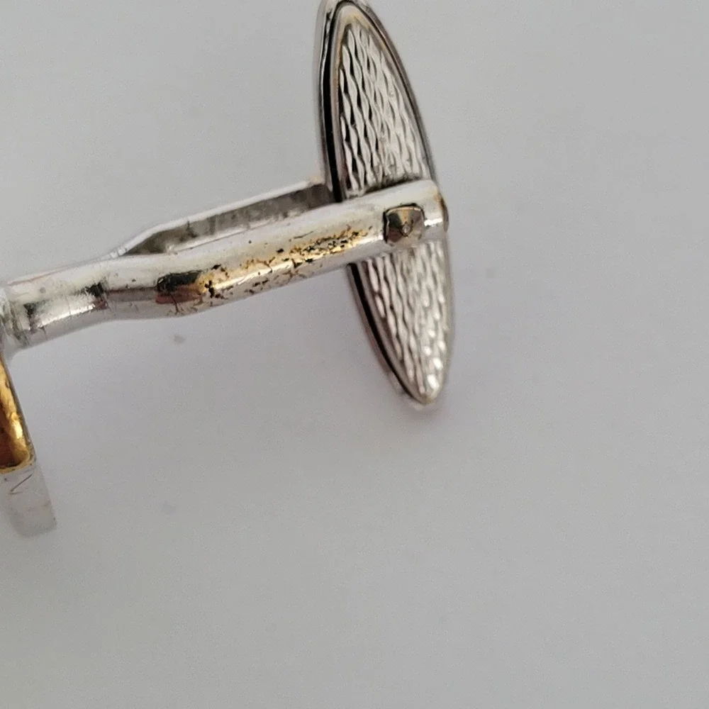 Dunhill AD Logo Two Tone Round Cufflinks Silver Gold Industrial Screw Design